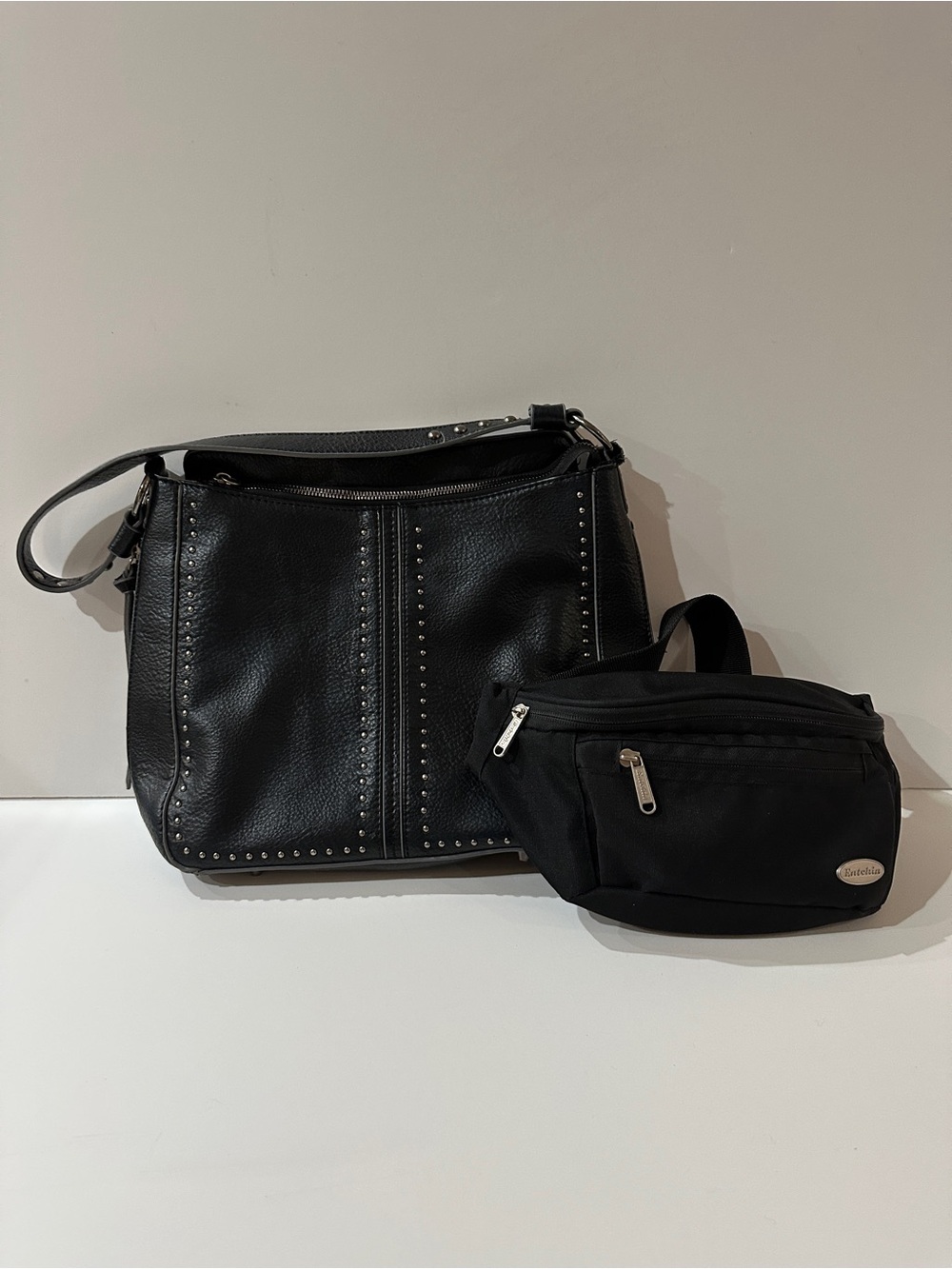 Black Studded Shoulder Bag and Black Belt Bag